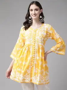 ADA Floral Embroidered Chikankari Kurti