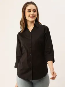 ZOLA Black Relaxed Boxy Fit Opaque Cotton Formal Shirt