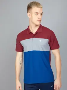 Technosport Colourblocked Polo Collar Antimicrobial Slim Fit Sports T-shirt