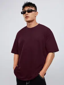 The Souled Store Burgundy Pure Cotton Oversized Fit T-shirt