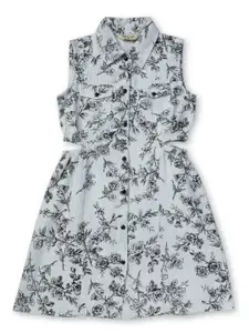Gini and Jony Girls Floral Printed Cut-Out Cotton Shirt Dress