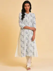 W White & Blue Ethnic Motifs Printed A-Line Kurta