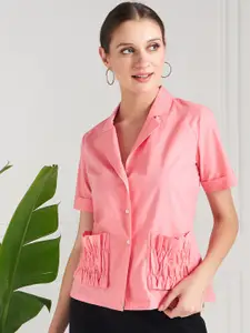 Athena Pink Lapel Collar Shirt Style Cotton Top