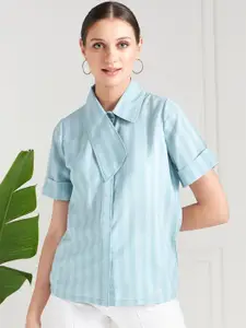 Athena Blue Striped Shirt Collar Shirt Style Top