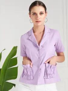 Athena Lavender Lapel Collar Cotton Shirt Style Top