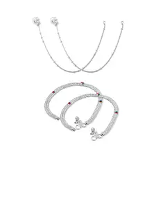 RUHI COLLECTION Set Of 4 Silver-Plated Bridal Anklets