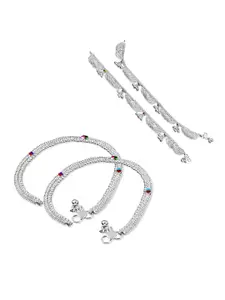 RUHI COLLECTION Set Of 4 Silver-Plated Bridal Anklets