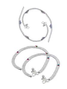RUHI COLLECTION Set Of 4 Silver-Plated Textured Anklets