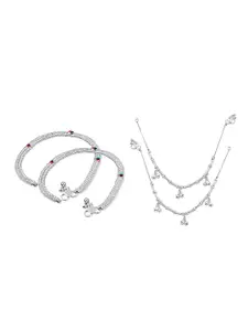 RUHI COLLECTION Set Of 4 Silver-Plated Beaded Anklets