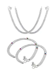 RUHI COLLECTION Set Of 4 Silver-Plated Intricate Textured Anklets