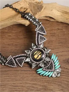 SOHI Silver-Plated Stone Studded Statement Necklace