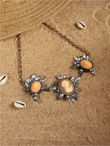 SOHI Gold-Plated Stone Studded Statement Necklace