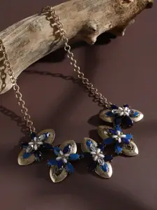 SOHI Gold-Plated Stone Studded Statement Necklace