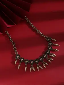 SOHI Gold-Plated Stone Studded Statement Necklace