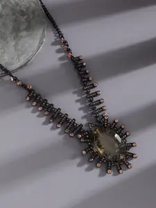 SOHI Purple Gold-Plated Stone Studded Statement Necklace