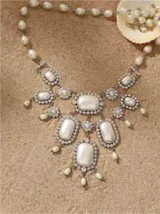 SOHI Gold-Plated Beaded Statement Necklace