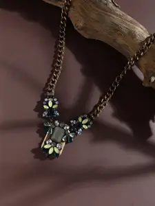 SOHI Gold-Plated Stone Studded Necklace