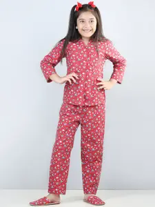 PICCOLO Girls Conversational Printed Pure Cotton Night Suit