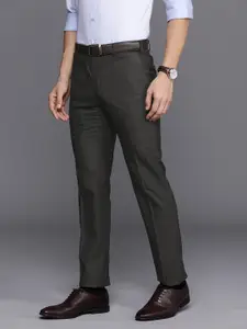 Raymond Men Checked Flat Front Slim Fit Formal Trousers