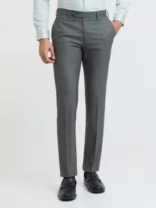 Raymond Men Checked Flat Front Slim Fit Formal Trousers