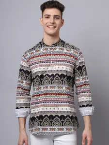 Majestic Man Ethnic Motifs Printed Band Collar Pure Cotton Kurta