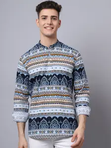 Majestic Man Ethnic Motifs Printed Band Collar Pure Cotton Kurta
