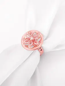 GIVA 925 Sterling Silver Rose Gold-Plated CZ-Studded Adjustable Finger Ring