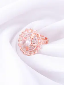 GIVA Women 925 Sterling Silver Rose Gold Plated Stone-Studded Ring