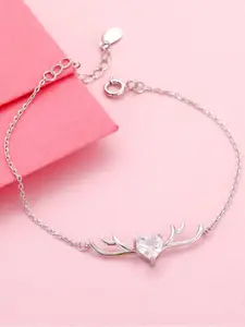 GIVA Silver-Plated 925 Sterling Silver Deer Heart Cubic Zirconia Link Bracelet