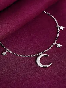 GIVA Rhodium-Plated 925 Sterling Silver Moon & Stars Cubic Zirconia Link Bracelet