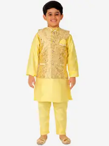 Pro-Ethic STYLE DEVELOPER Boys Mandarin Collar Straight Kurta with Pyjamas & Nehru Jacket