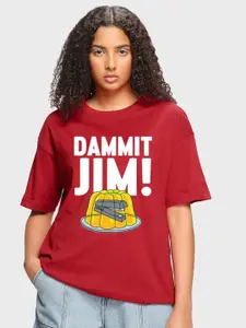 Bewakoof x OFFICIAL THE OFFICE MERCHANDISE Dammit Jim Typography Printed Oversized T-shirt