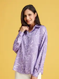 20Dresses Lavender Floral Printed Satin Casual Shirt