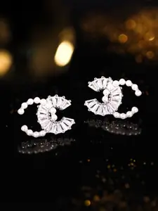 Yellow Chimes Silver-Plated Contemporary Studs Earrings