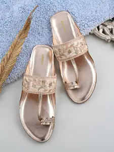 Anouk Gold-Toned Embroidered One Toe Flats