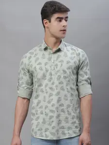 Majestic Man Floral Printed Roll-Up Sleeves Pure Cotton Short Kurta