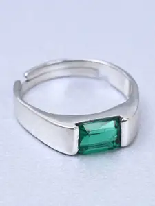 Clara Clara Men 925 Sterling Silver Rhodium-Plated CZ Studded Finger Ring