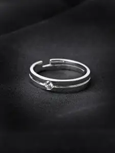 Clara Clara Men 925 Sterling Silver Rhodium-Plated CZ Studded Finger Ring