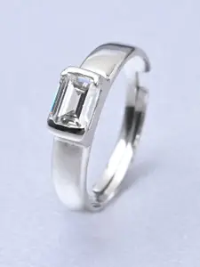Clara Clara Men 925 Silver Rhodium-Plated Octagon CZ Stone Studded Band Ring