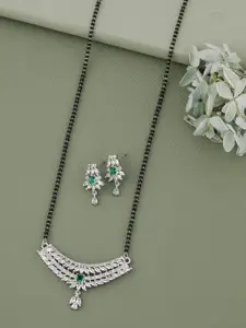Vita Bella Silver-Plated Stone-Studded & Beaded Mangalsutra With Earrings