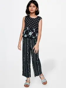 Global Desi Girls Printed Sleeveless Top With Trousers