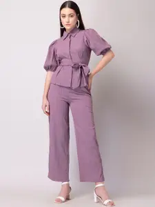 FabAlley Purple Self Design Top With Trousers