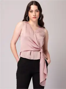 FabAlley Pink V-Neck Tie-Up Detailed Top