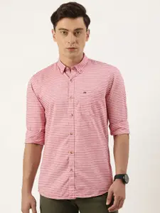 Peter England Men Pure Cotton Slim Fit Horizontal Stripes Opaque Casual Shirt
