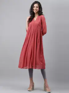 Janasya Dobby Self Design Empire Chiffon Kurta