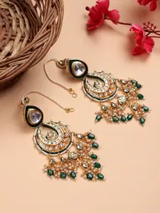 AURAA TRENDS Gold-Plated Classic Beaded Drop Earrings With Ear Chain