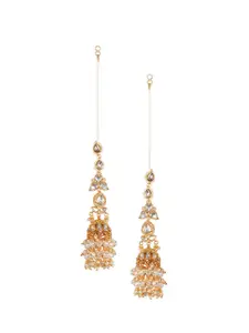 AURAA TRENDS Gold-Plated Classic Beaded Drop Earrings With Ear Chain