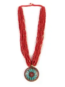 Bamboo Tree Jewels Red & Green Tribal Necklace