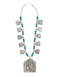 Bamboo Tree Jewels Silver-Toned & Green Tribal Necklace