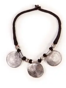 Bamboo Tree Jewels Silver-Toned & Black Tribal Necklace